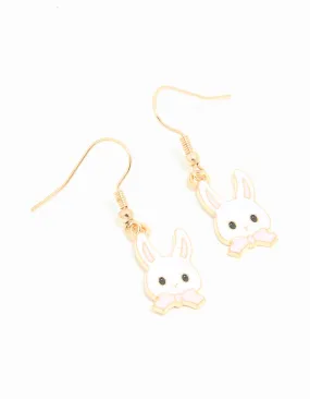 Delicate Adornment Gold Bunny Head Drop Earrings