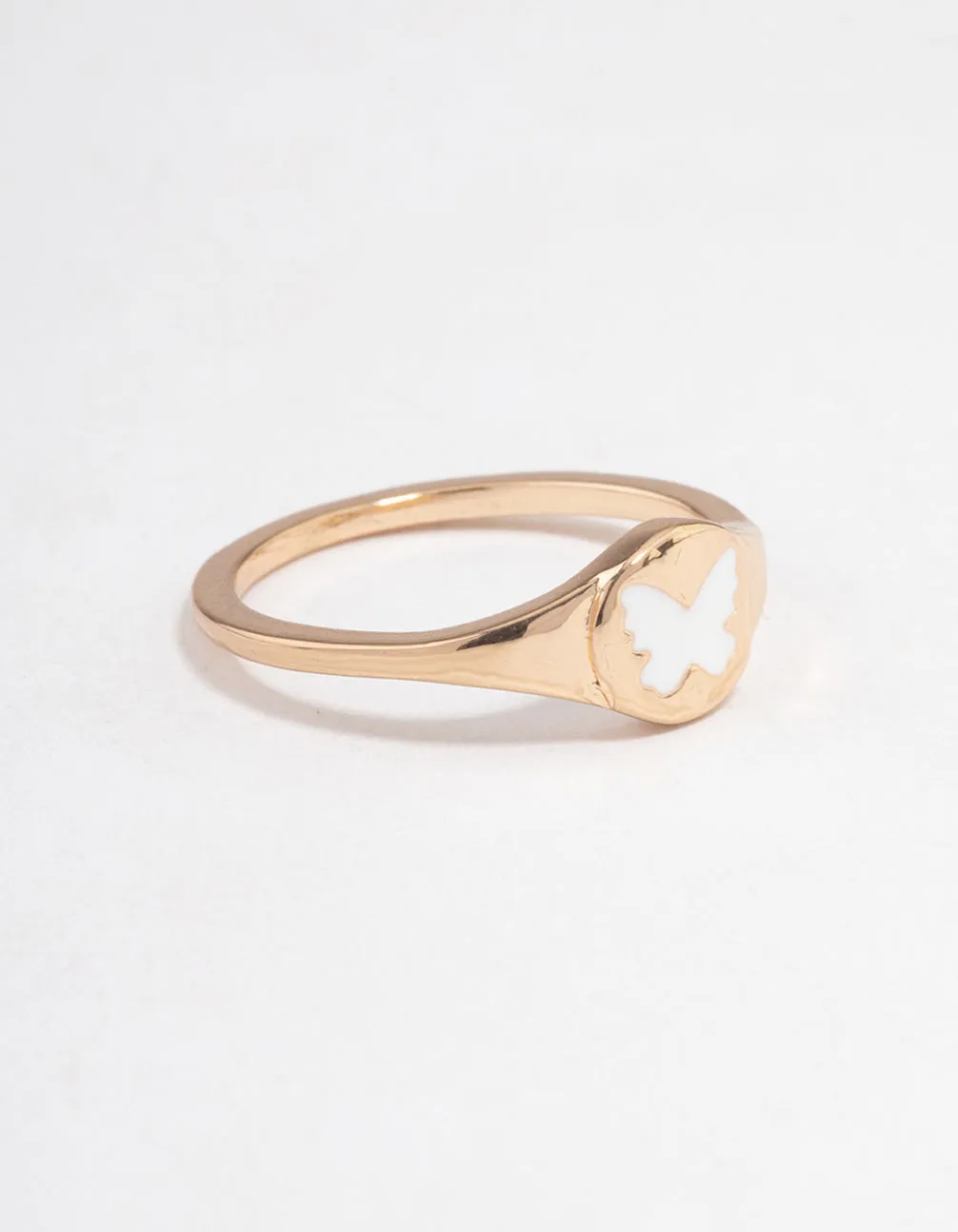 Gold Butterfly Signet Ring Ornate Sign