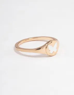 Gold Butterfly Signet Ring Ornate Sign