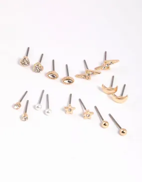 Gold Celestial Pearl Stud Earring 8-Pack Graceful Decor