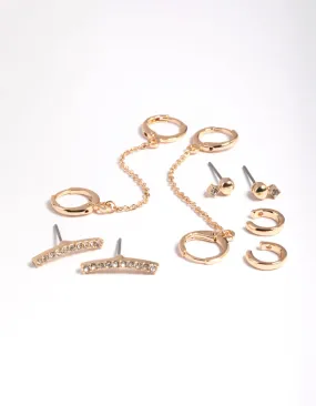 Gold Chain Huggie Hoop Earring 4-Pack Small Trinket