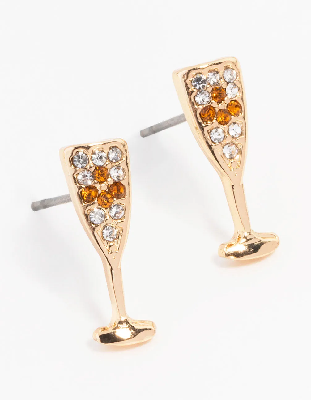 Evening Ornament Gold Champagne Flute Stud Earrings