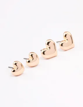 Stylish Element Lightweight Choice Gold Chunky Heart Stud Earring Pack