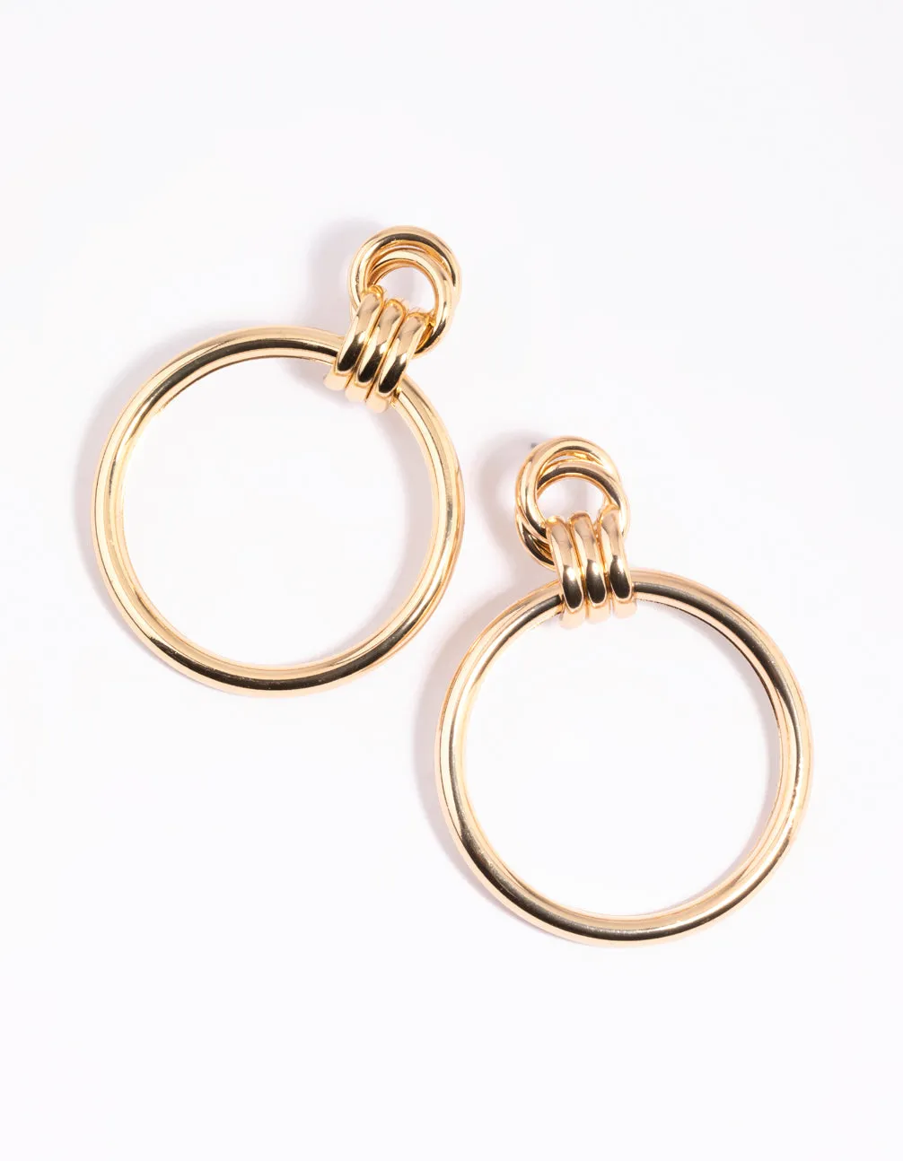 Tiny Trinket Gold Circular Door Knocker Drop Earrings