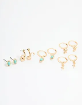 Gold Cross, Dagger & Snake Earrings 6-Pack Square Ornament