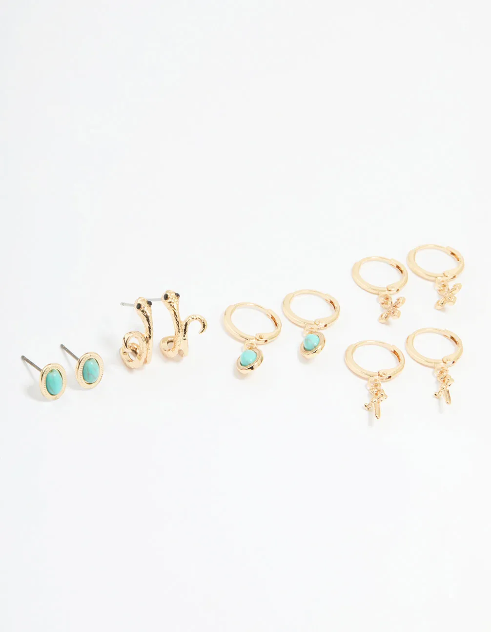 Gold Cross, Dagger & Snake Earrings 6-Pack Circular Adornment