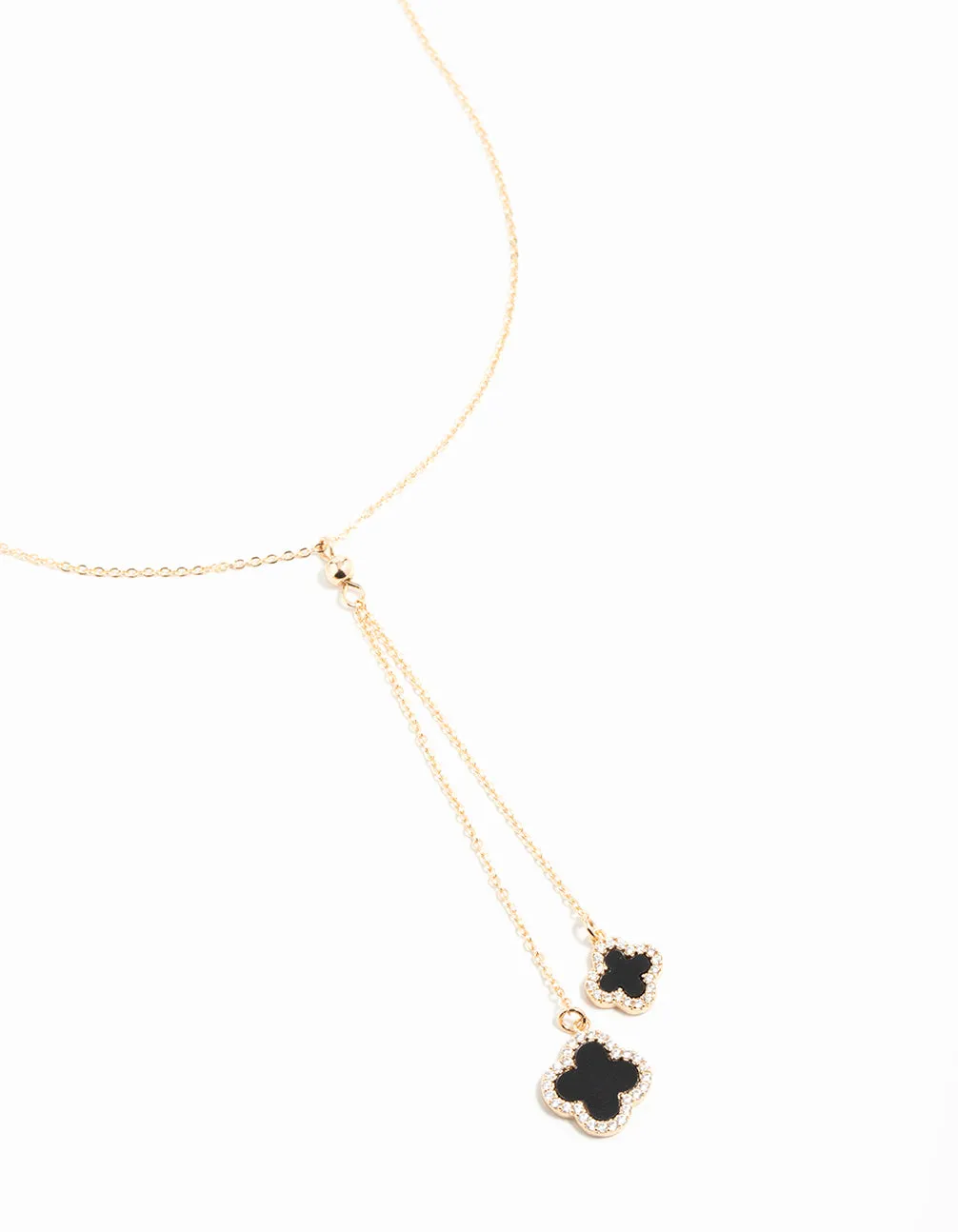 Dreamy Touch Gold Cubic Zirconia Black Flower Y-Necklace