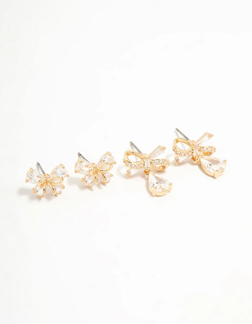 Magnificent Item Gold Cubic Zirconia Bow Stud Earrings 2-Pack