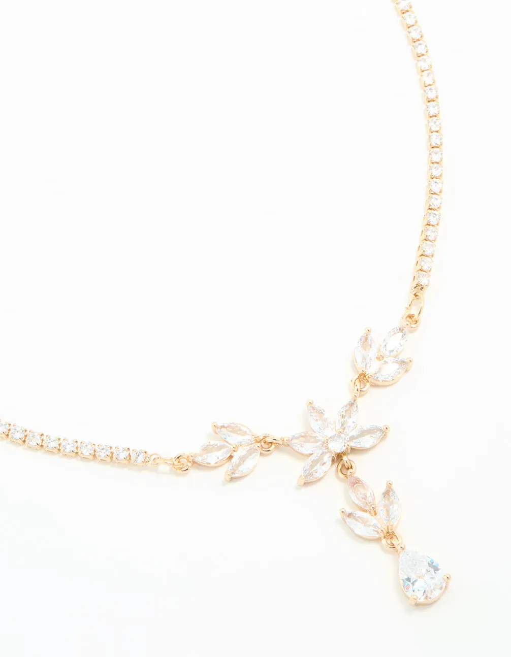 Gold Cubic Zirconia Cascading Flower Necklace Home Party Minimal Touch
