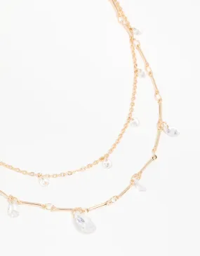 Daily Look For Wellness Gold Cubic Zirconia Teardrop Layered Necklace