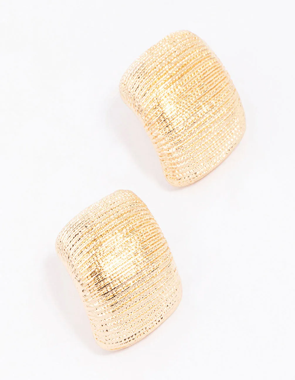 Gold Curved Textured Stud Earrings Contemporary Element Rectangular Jewelry
