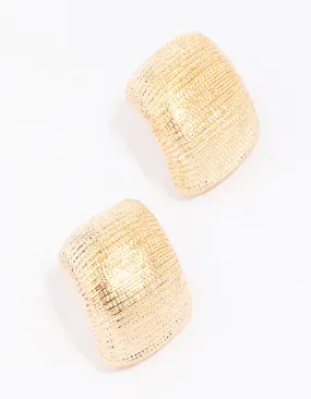 Gold Curved Textured Stud Earrings Contemporary Element Rectangular Jewelry
