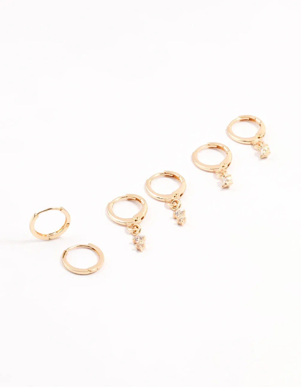 Gorgeous Ornament Gold Dainty & Round Cubic Zirconia Hoop Earrings 3-Pack