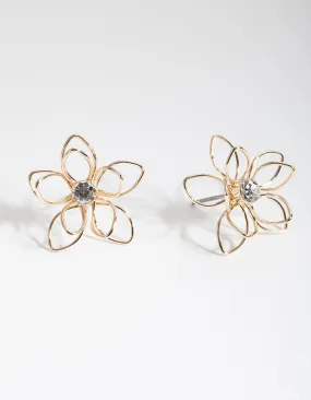 Gold Dainty Diamante Flower Earrings Pretty Decor Pretty Item