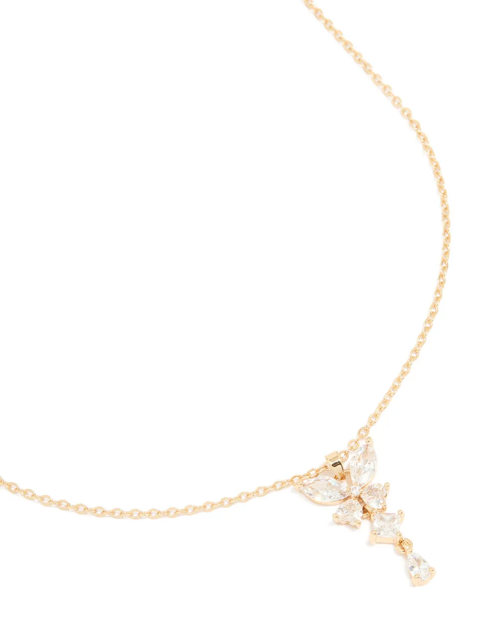 Autumn Night Sophisticated Present Gold Diamante Butterfly Drop Necklace