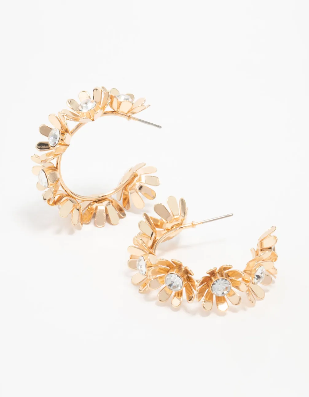 Gold Diamante Flower Hoop Earrings Attractive Adornment Contemporary Look