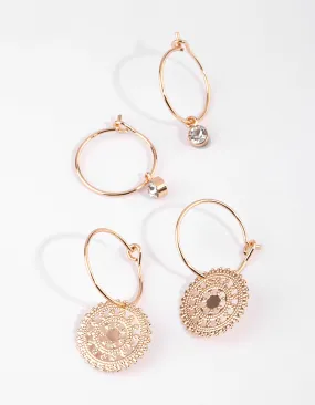 Gold Diamante Hoop Earring Set Fashionable Design Secure Product