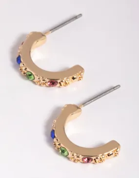 Gold Diamante Huggie Hoop Earrings Lustrous Accessory Affordable Accessory