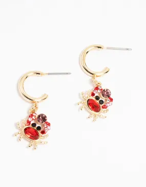 Gold Diamante Mini Crab Drop Earrings Oversized Ornament Glittering Selection