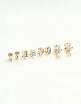Secure Aesthetic Chic Ornament Gold Diamante Mixed Shape Clip-On Earrings 4-Pack