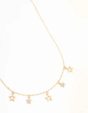 Soft Touch Gold Diamante Star Droplet Necklace