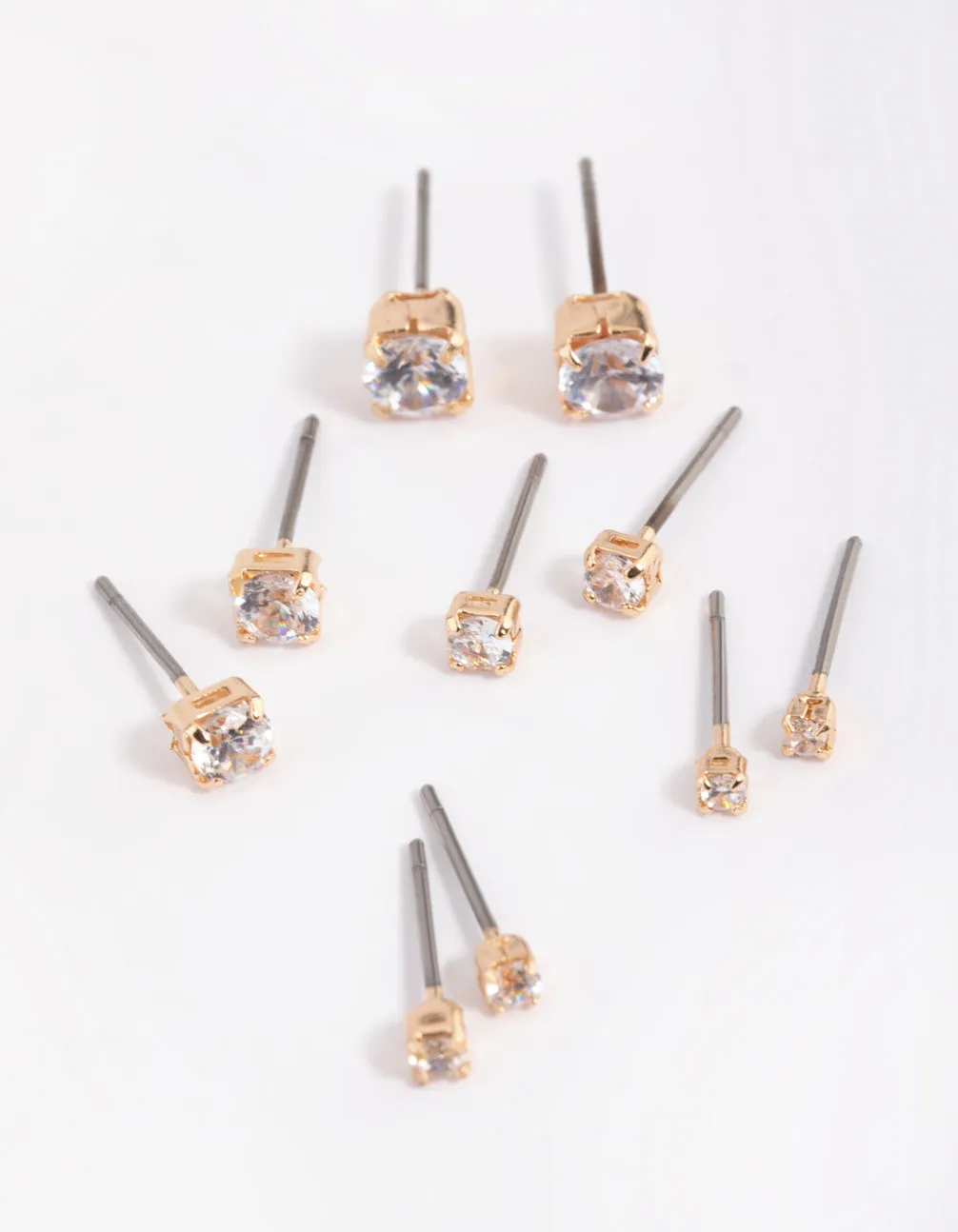 Vintage Accent Gold Diamante Stud Earring 5-Pack