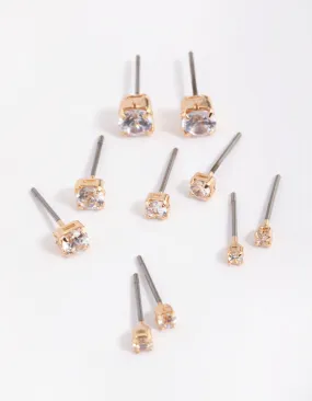 Vintage Accent Gold Diamante Stud Earring 5-Pack