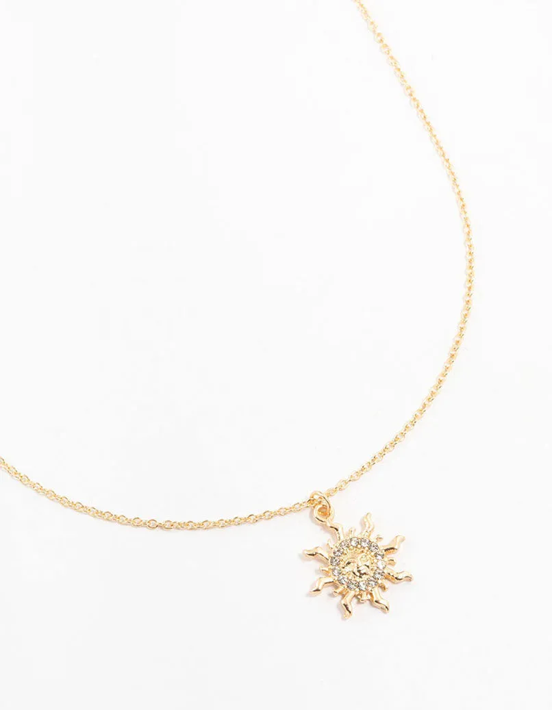 Gold Diamante Sun Necklace Bold Highlight Evening Mood