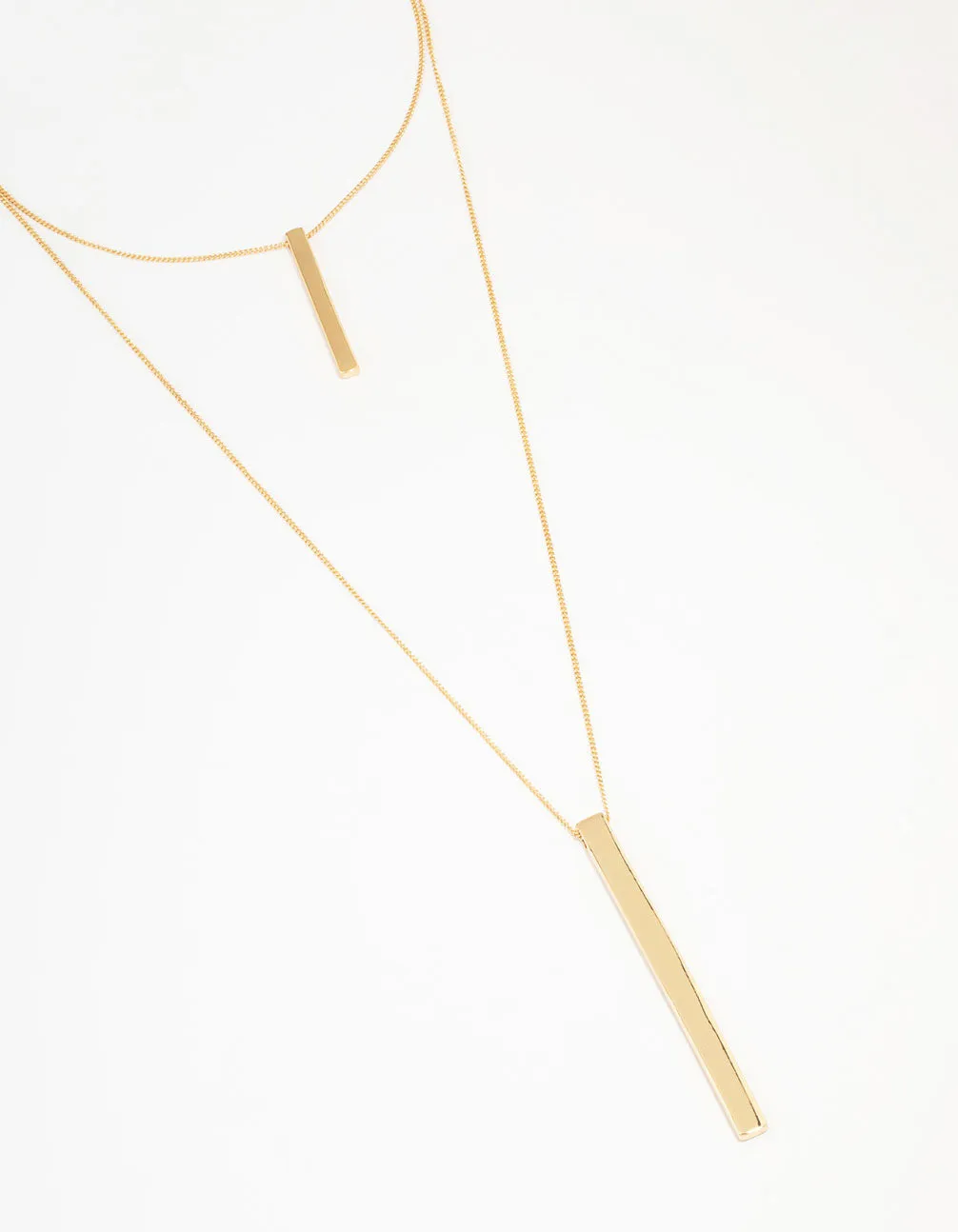 Occasional Accessory Gold Double Row Long Bar Necklace