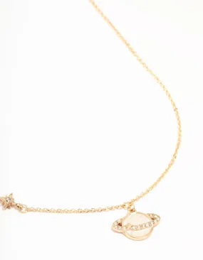 Winter Gift Autumn Warm Gold Enamel Planet Drop Necklace