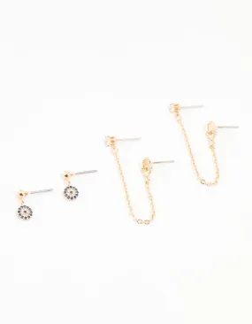 Gold Evil Eye & Hamsa Hand Chain Earrings 3-Pack Comfortable Decor Grand Ornament