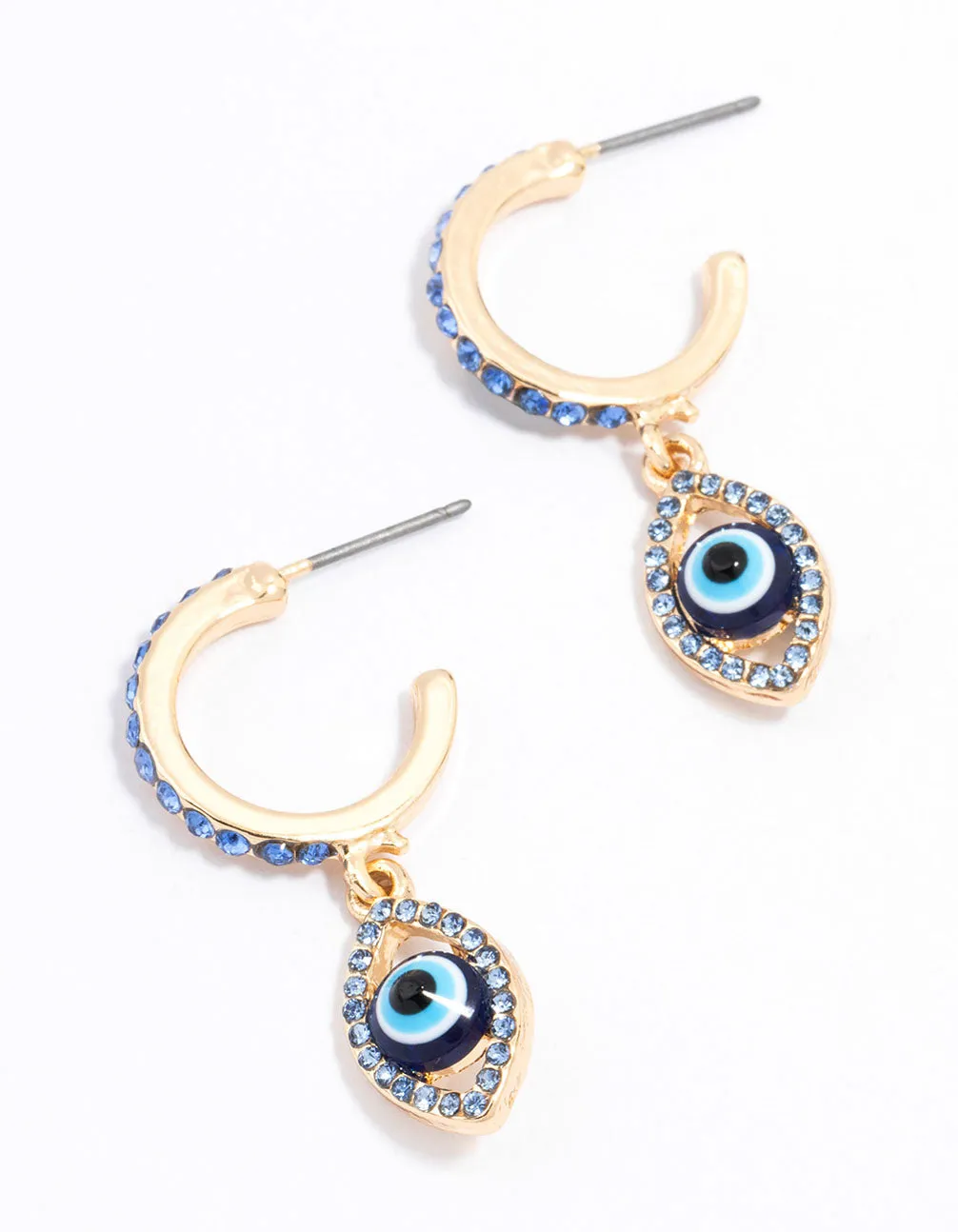 Lightweight Vibe Gold Evil Eye Diamante Drop Earrings