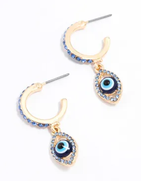 Lightweight Vibe Gold Evil Eye Diamante Drop Earrings