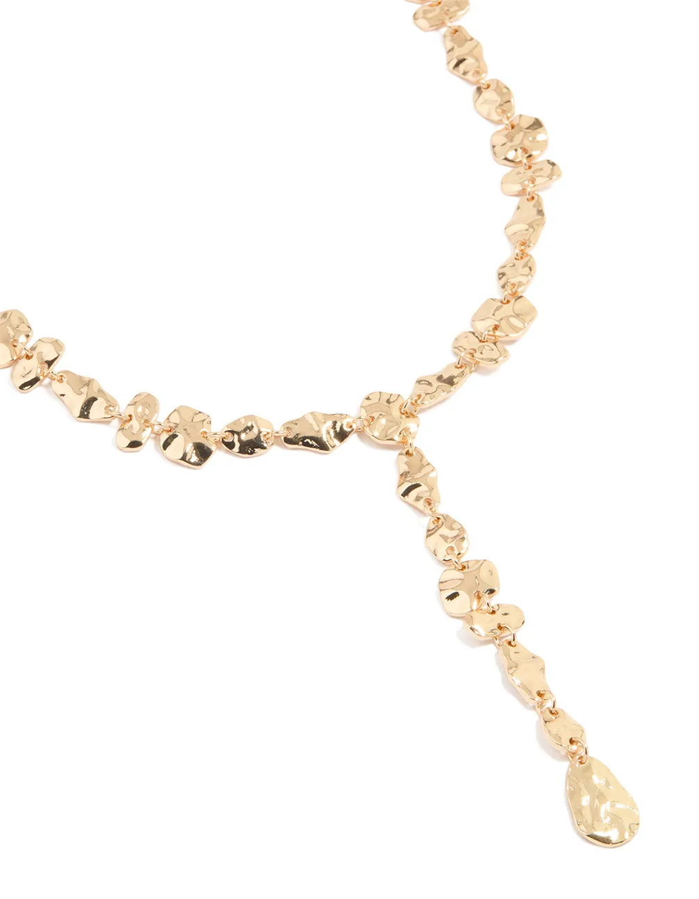 Gold Flat Organic Shape Lariat Necklace Fresh Look