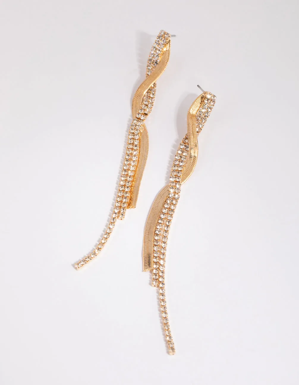 Gold Flat Snake & Cup Chain Drop Earrings Beach Piece