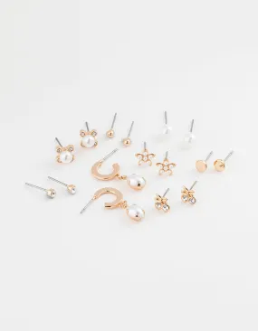 Corporate Embellishment Splendid Ornament Gold Flower Pearl Earring 8-Pack