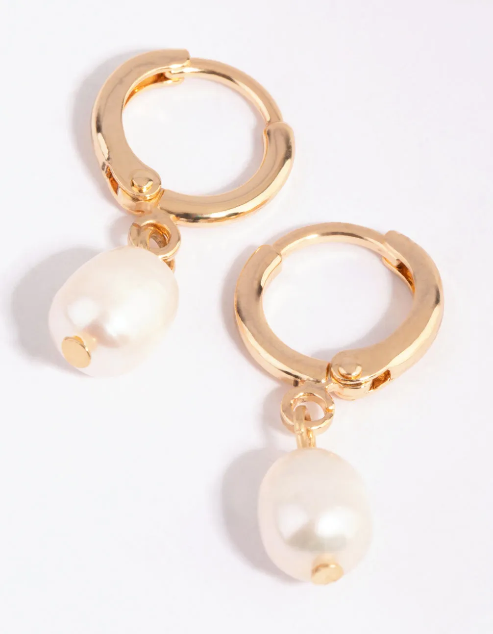 Refined Ornament Office Jewelry Gold Freshwater Pearl Huggie Earrings