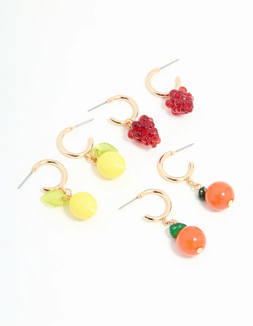 Gold Fruit Stud Earrings 3-Pack Small Embellishment Safe Aesthetic
