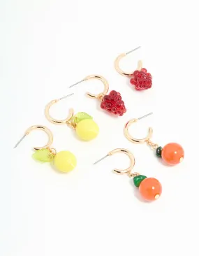 Gold Fruit Stud Earrings 3-Pack Small Embellishment Safe Aesthetic