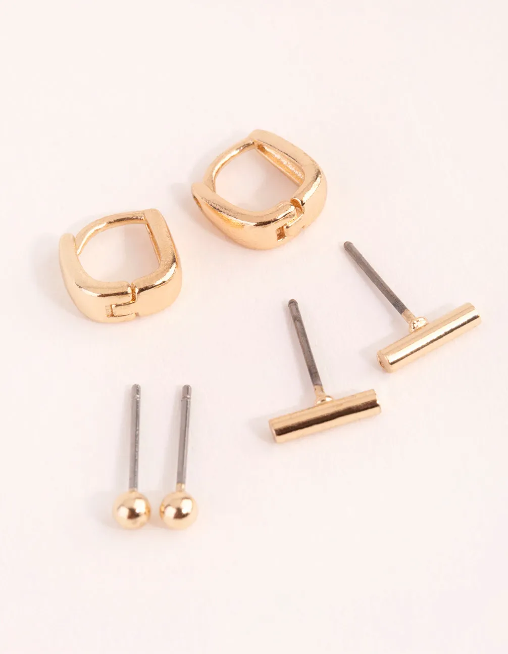 Delicate Look Statement Accessory Gold Geometric Stud & Huggie Earring Pack