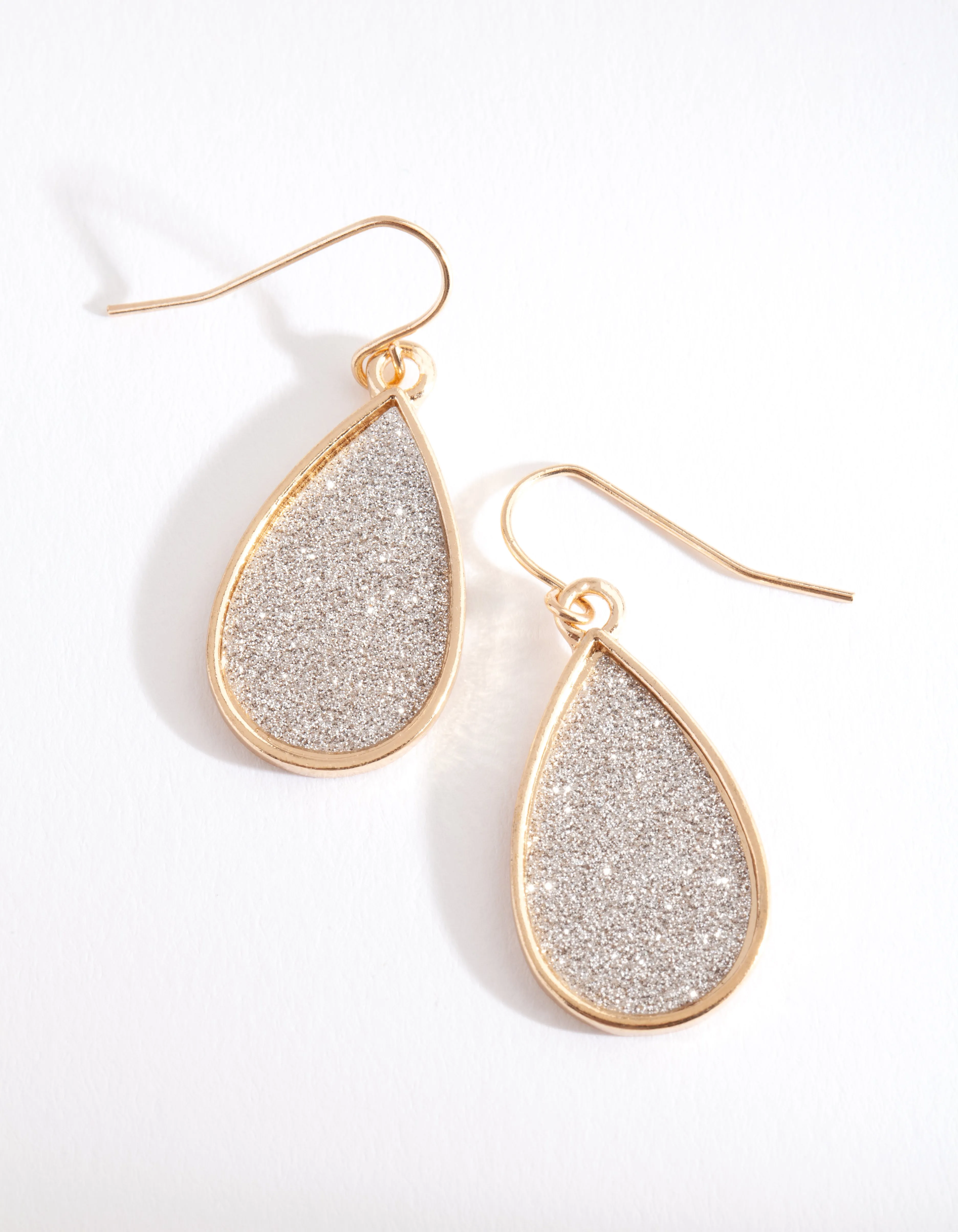 Gold Glitter Tear Drop Earrings Pretty Finish Rustic Decoration