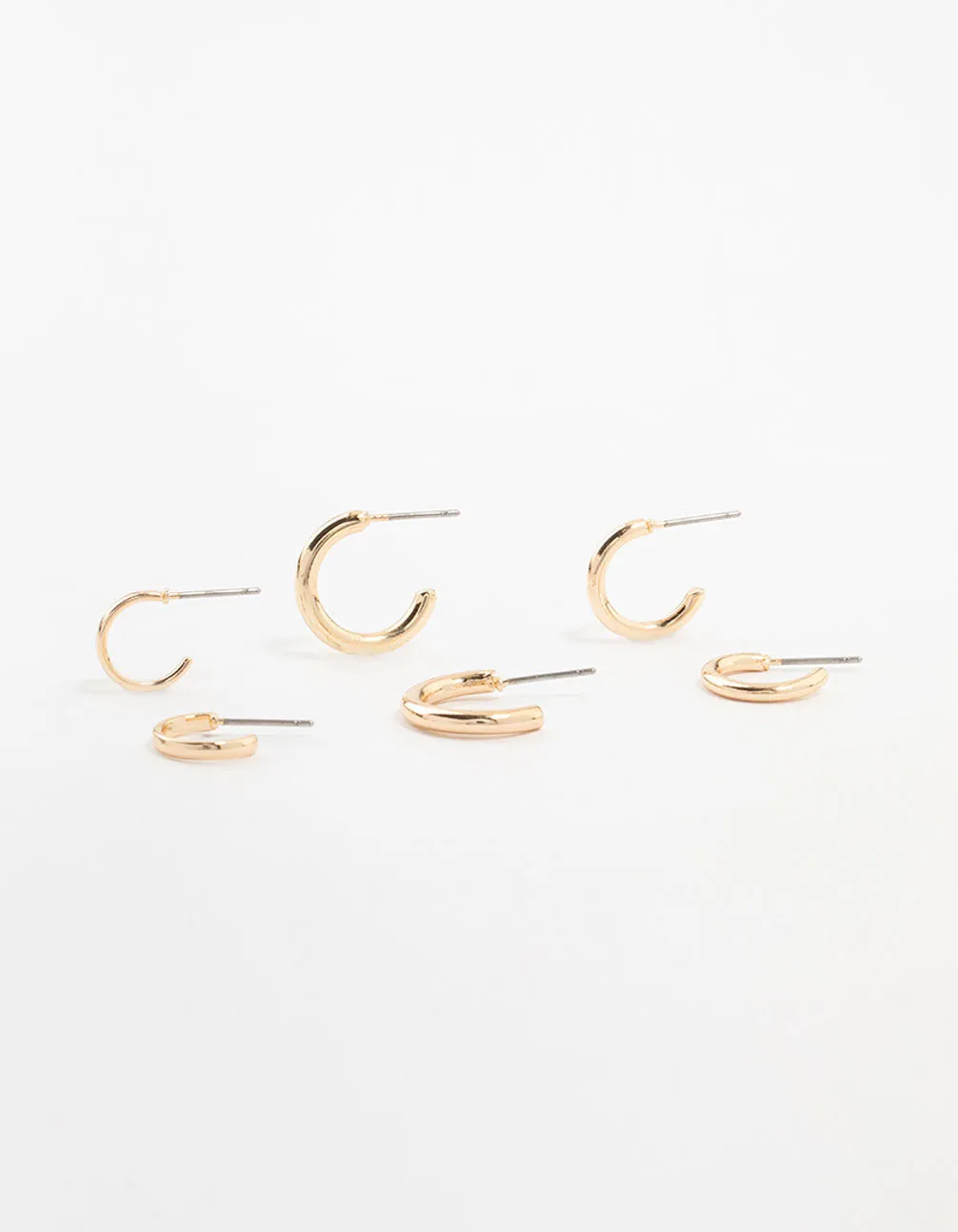 Brilliant Look Gold Graduating Clean Huggie Earrings 3-Pack