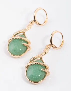 Simple Embellishment Radiant Aesthetic Gold Green Aventurine Snake Wrap Drop Earrings
