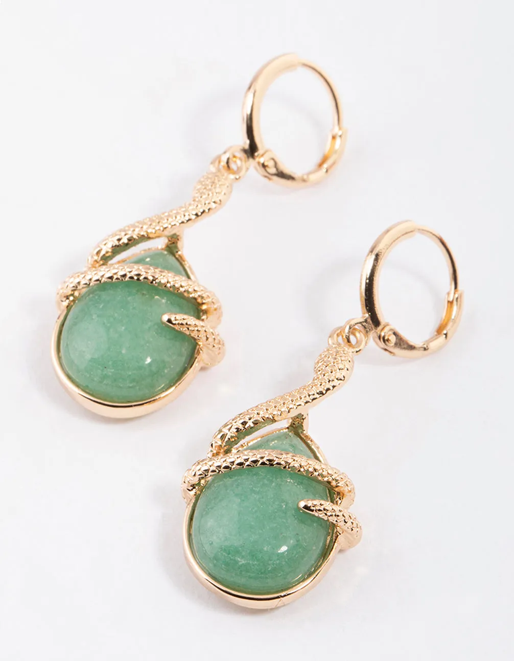 Simple Embellishment Radiant Aesthetic Gold Green Aventurine Snake Wrap Drop Earrings