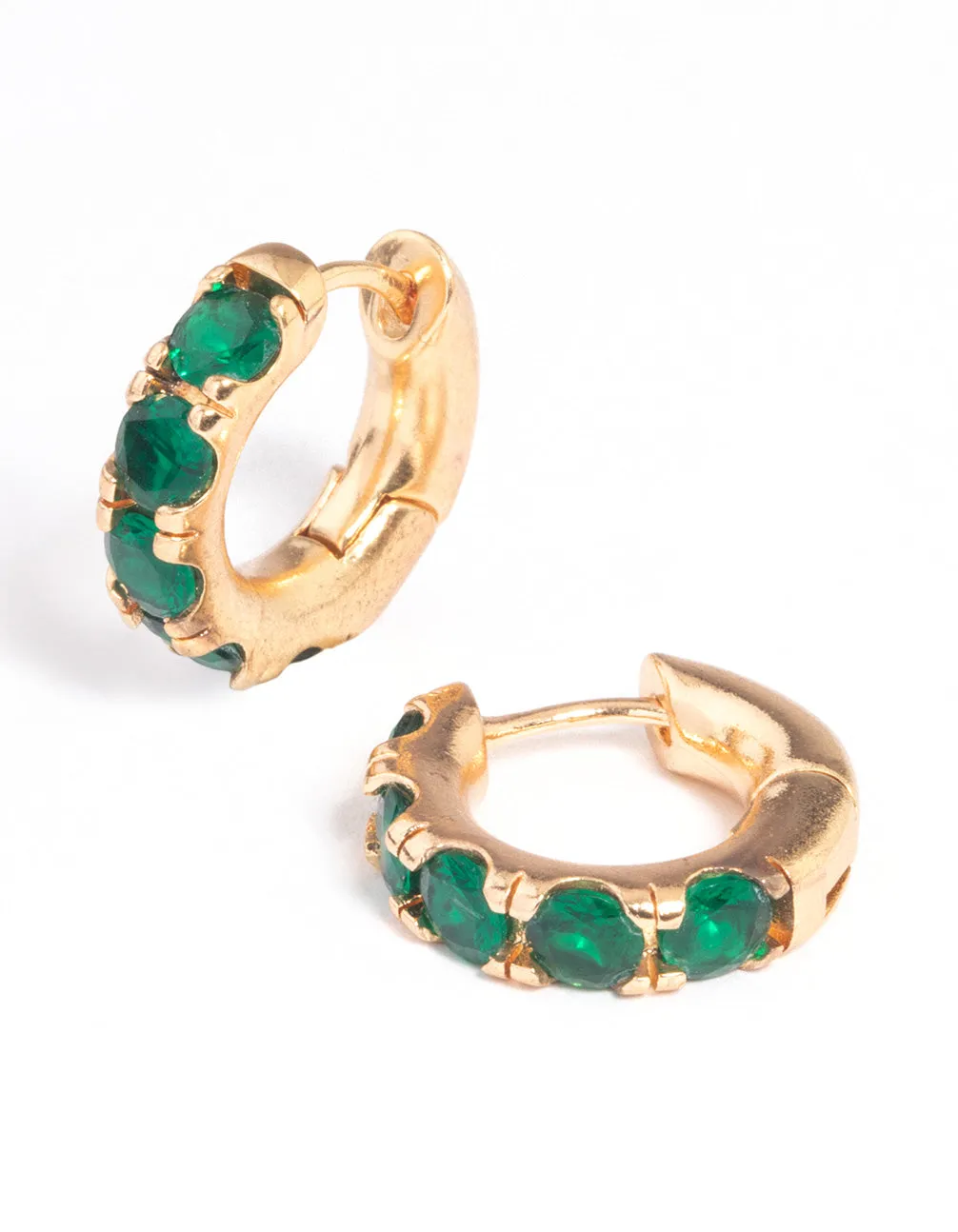 Miniature Decoration Gold Green Stone Thick Huggie Earrings