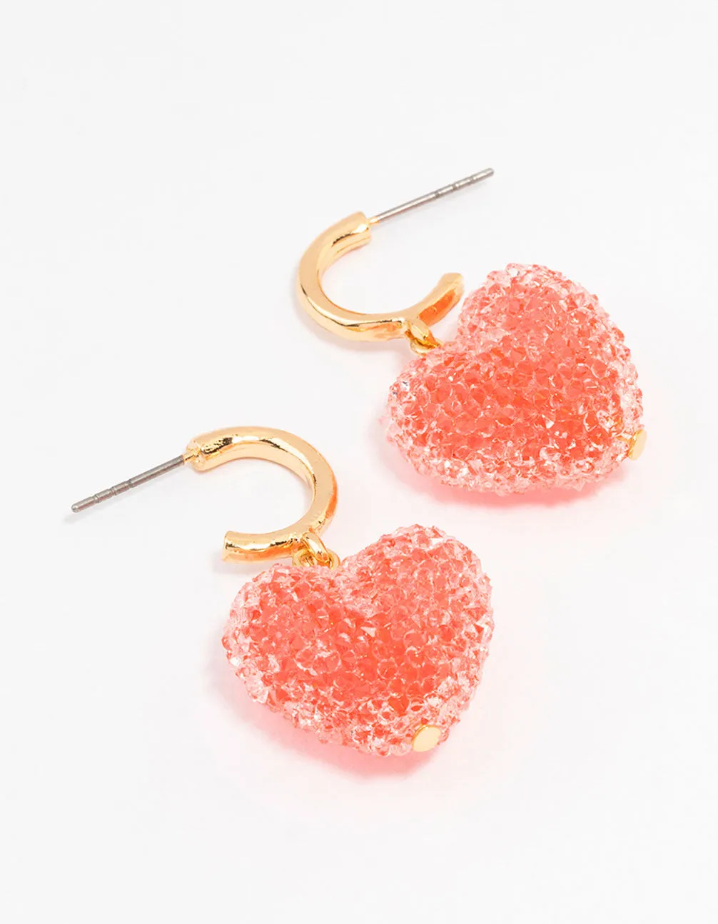 Gold Gummy Heart C Shaped Hoop Earrings Straight Decoration Polygonal Jewelry