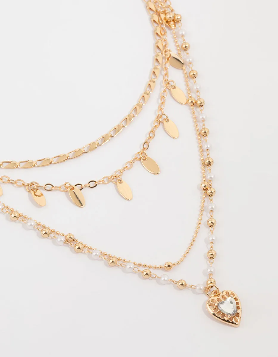 Gold Heart Mixed Layered Necklace Artistic Style Splendid Design