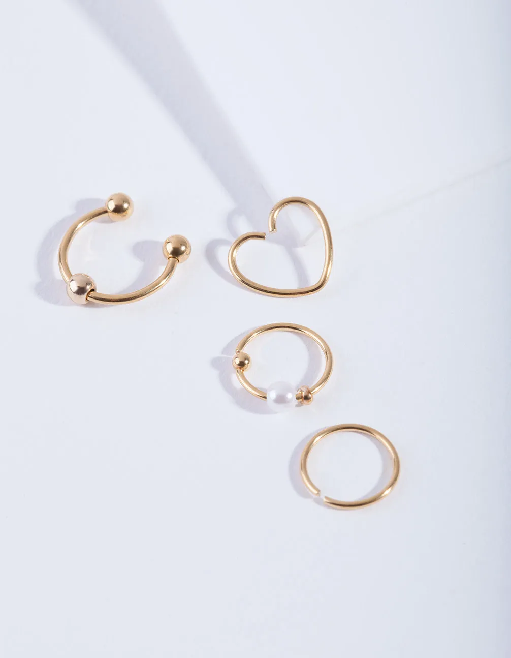 Gold Heart Ring Earring 4-Pack Glossy Item Daily Embellishment