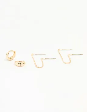 Pastel Item Gold Hoop & Loop Chain Earrings 2-Pack
