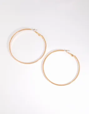 Decorative Look Contemporary Feature Gold Large Flat Hoop Earrings